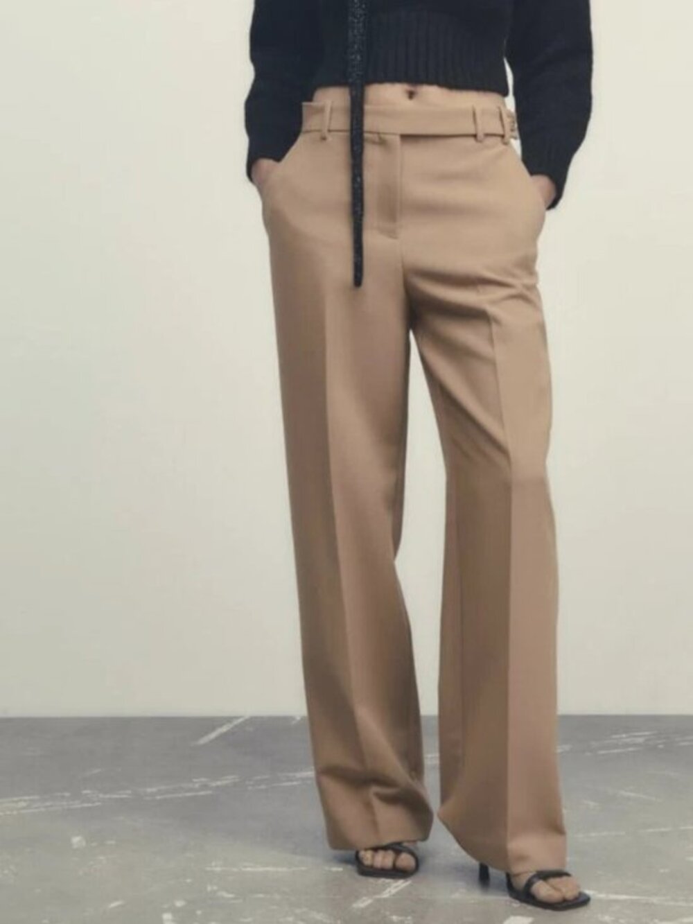 Zara High Waist Wide Leg Work Trouser Pants in Camel Brown Tan Office Size S NWT